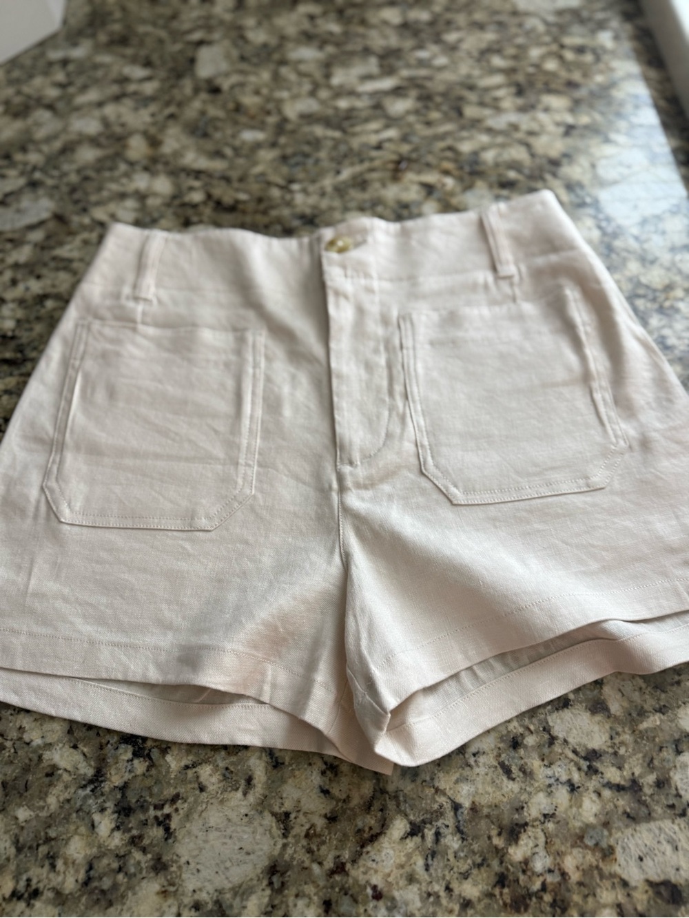 Maeve/Anthropologie Colette Linen Blend High-Waist Cream Patch-Pocket Shorts